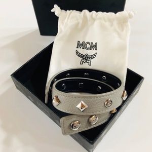MCM Grey Leather Double Wrap Bracelet